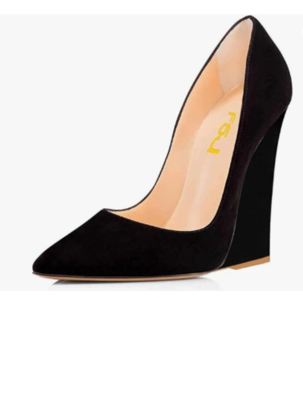 FSJ Black Pointed Toe Wedges High Heel Pumps Sexy Slip On Formal Closed Toe Shoe